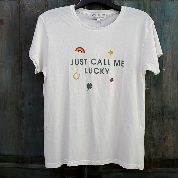 Wildfox Couture Lucky Charm Manchester Tee, "JUST CALL ME LUCKY", Size XSMALL - Picture 2 of 8